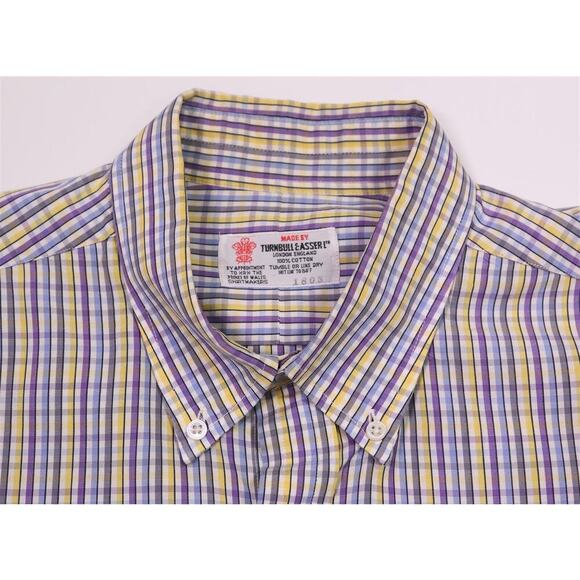 Turnbull & Asser Custom Purple/Yellow Check Cotton Dress Shirt (42) 16.5-34/35 - Picture 6 of 7
